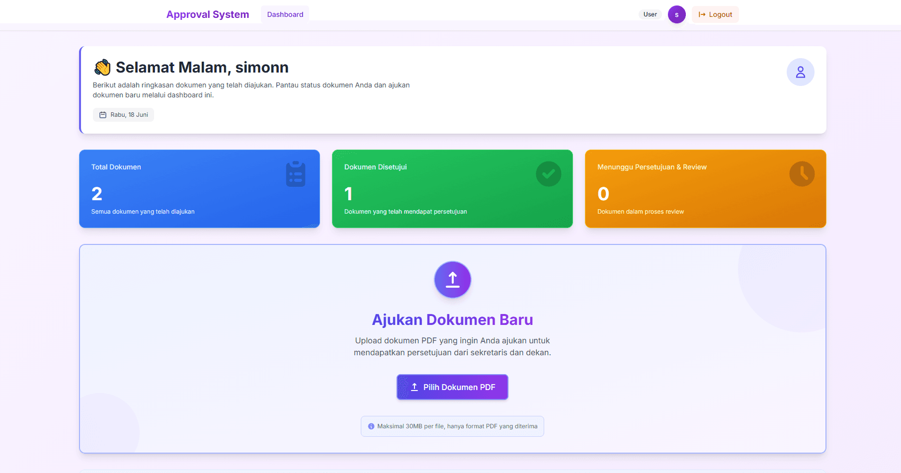Dashboard Overview with Document Statistics