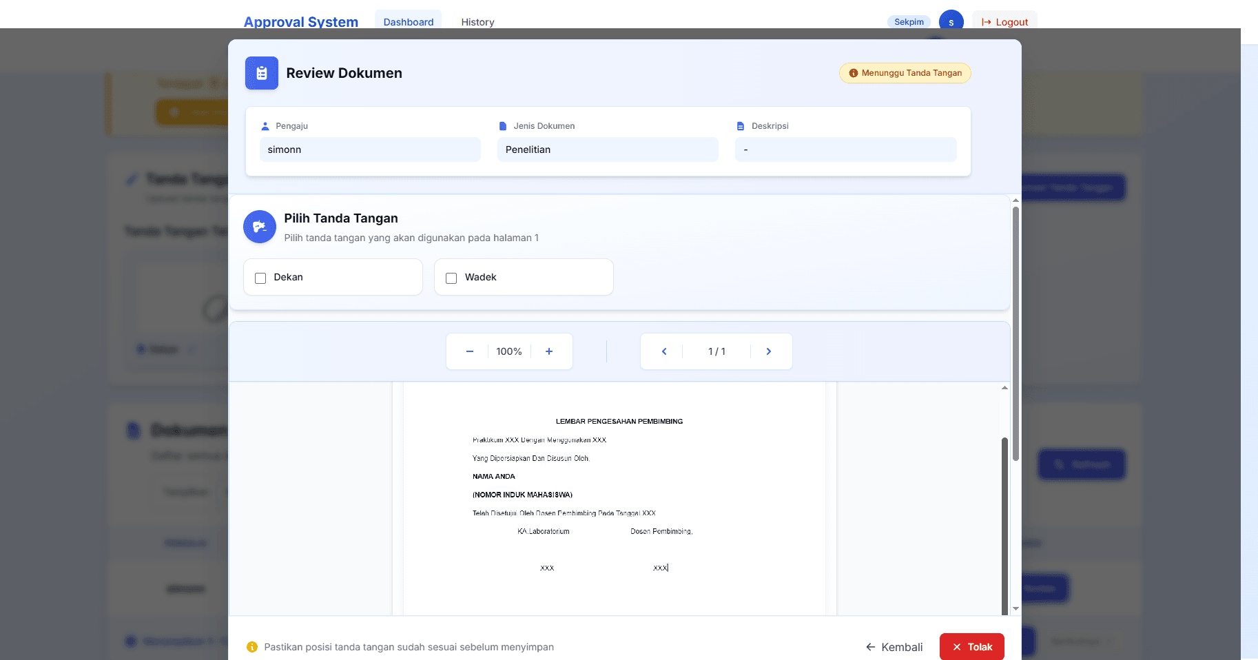 Document Review and Approval Interface